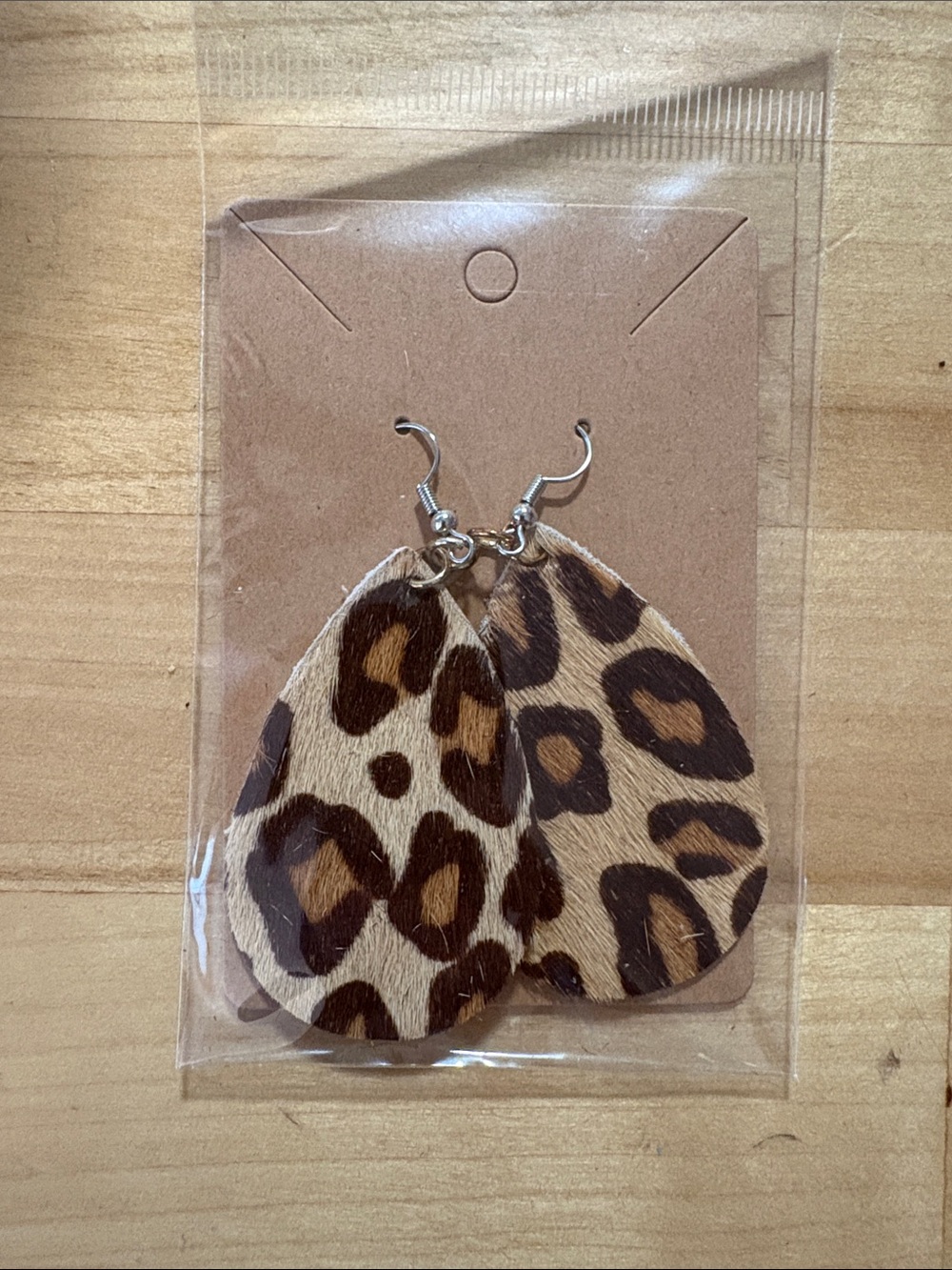 Leopard Print Teardrop Earrings - Brown